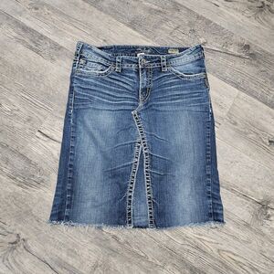 Silver Jeans Skirt Womens 33 Blue Denim Suki 17" Bootcut Made In Canada